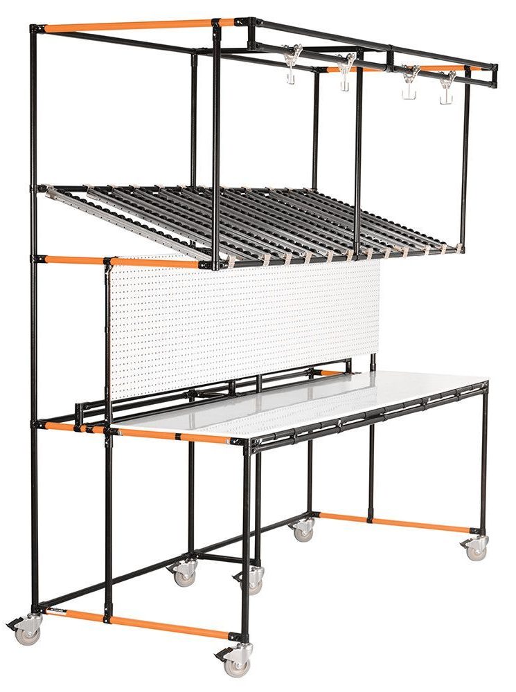 Workstation with pipe racking Workstation with steel pipe racking system